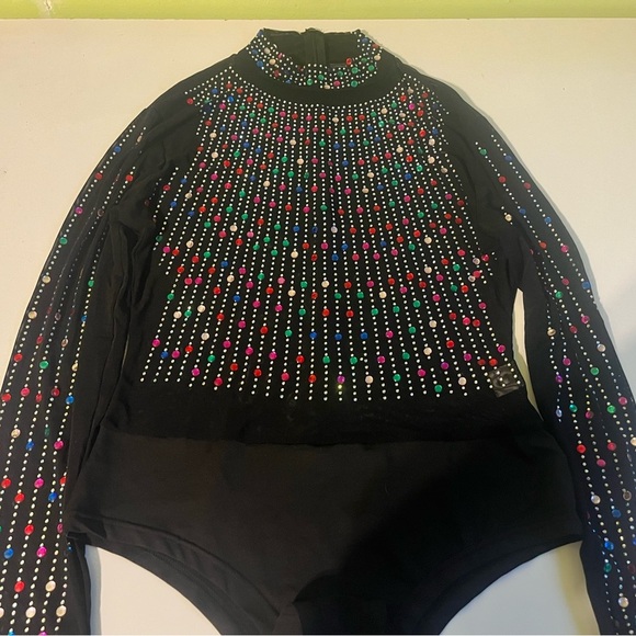 Beaded sequins body suit xlarge see through zip back - Picture 9 of 9